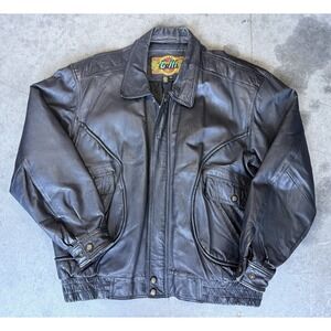 VTG Mens Sz XL G III GLOBAL IDENTITY Black Leather Full Zip Jacket Bomber